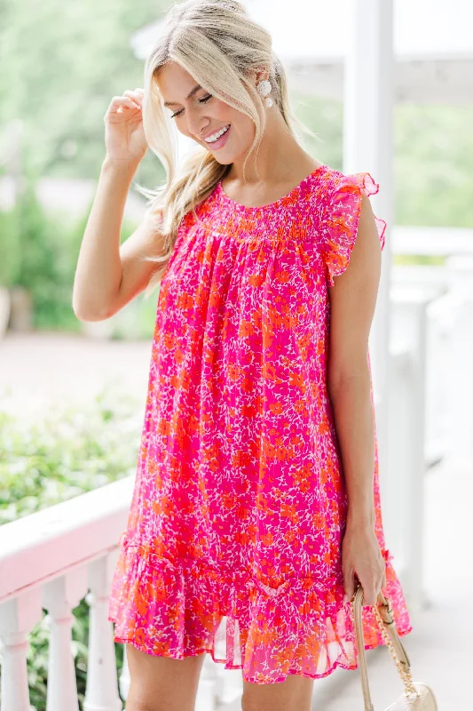 Lovely New Days Hot Pink Ditsy Floral Dress