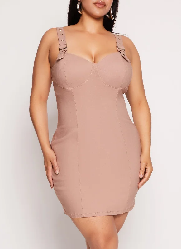 Plus Size Haute Monde Twill Buckle Strap Bustier Dress