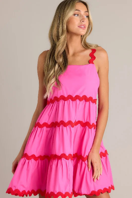 Live In The Moment Hot Pink Ricrac Mini Dress