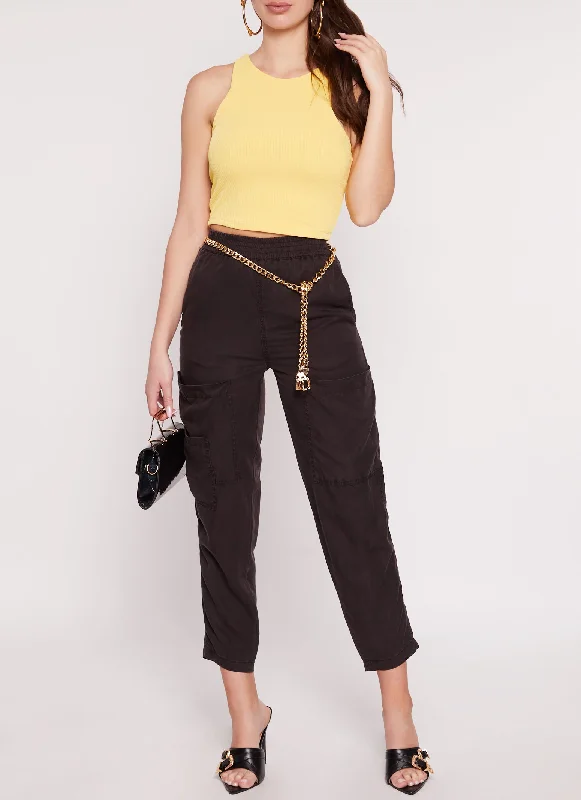 High Waist Pull On Cargo Pants