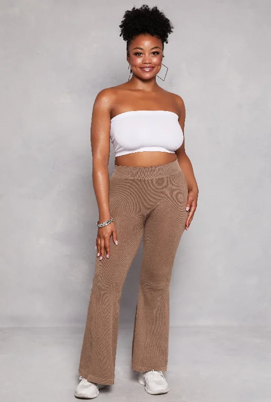 Plus Size Seamless Ribbed High Waisted Flare Pants