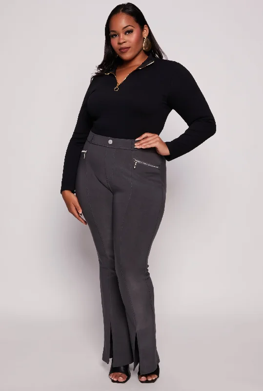 Plus Size Pintuck Slit Hem Pull On Pants