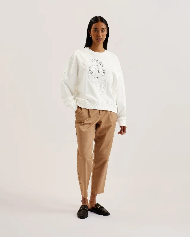 Lotiss Embroidered Burnout Graphic Sweatshirt Ivory