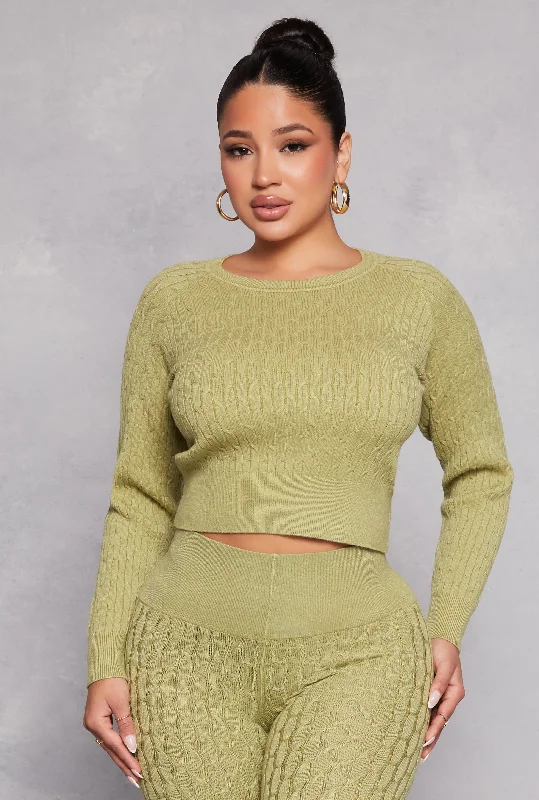 Daisy Cable Knit Cropped Sweater