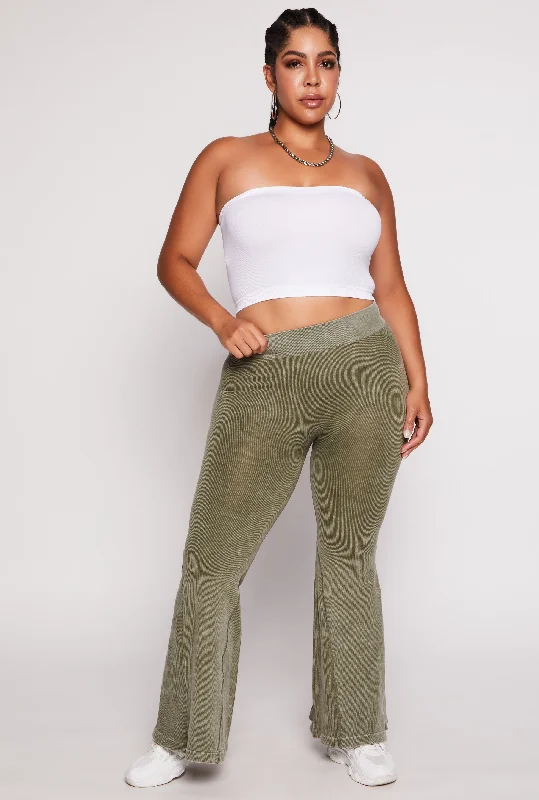 Plus Size Seamless Ribbed High Waisted Flare Pants