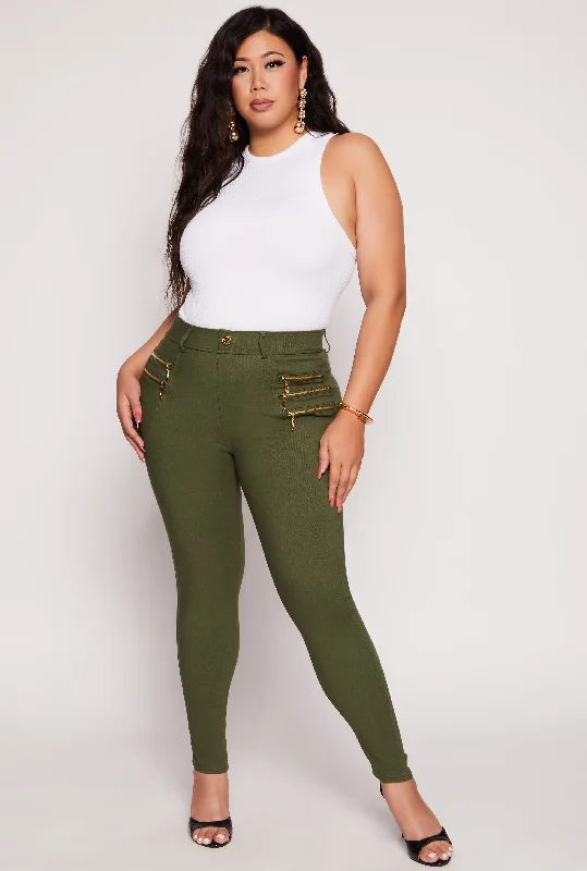 Plus Size Stretch Zipper Detail High Waist Pants