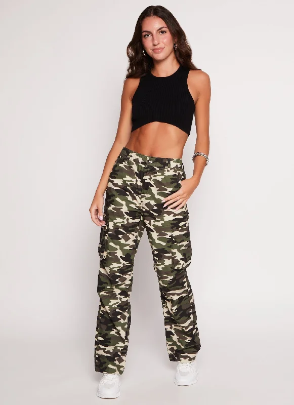 Poplin High Waist Cargo Pants