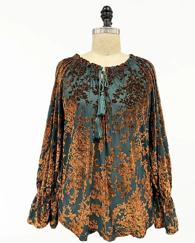 Velvet Burnout Peasant Top