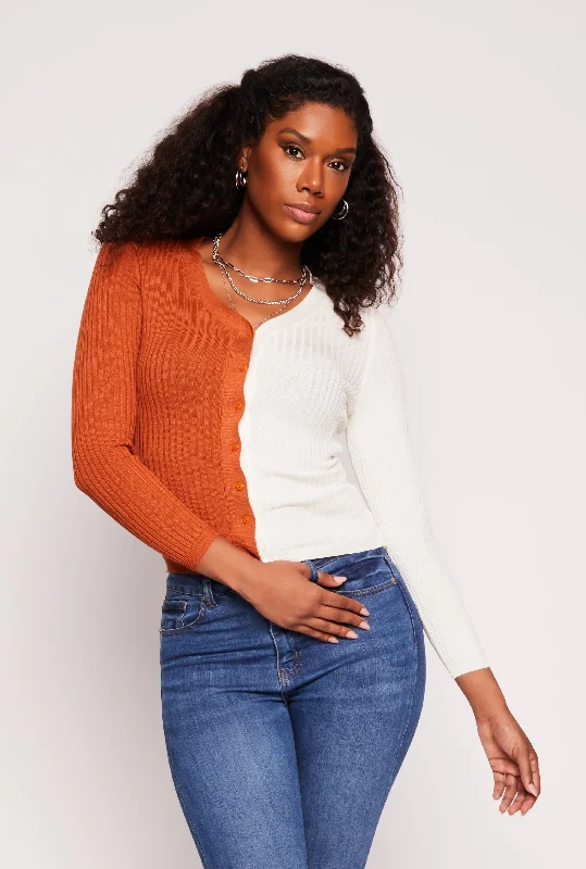 Ribbed Knit Color Block Cardigan