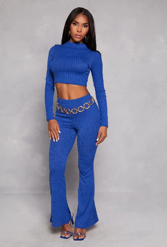 Ribbed Knit High Waist Flare Pants