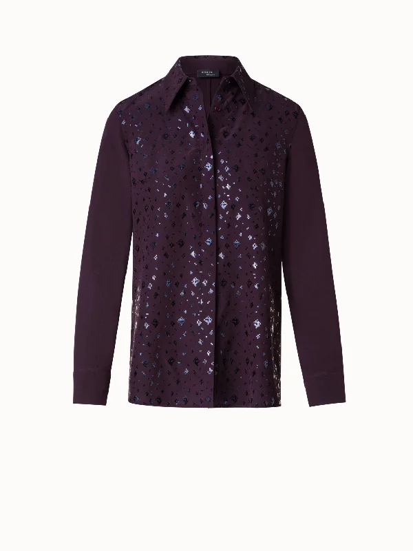 Silk Crêpe Blouse with Pixel Foil Embellishment