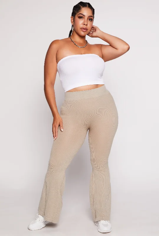 Plus Size Seamless Ribbed High Waisted Flare Pants