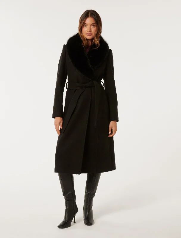 Monica Fur Collar Wrap Coat