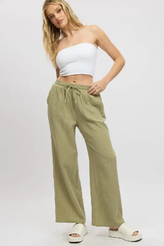 Green Wide Leg Pants Elasticated Waist