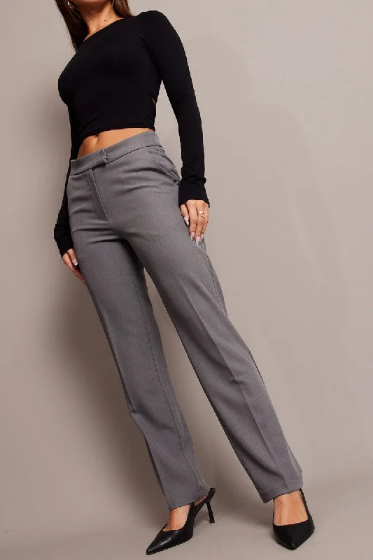 Grey Slim Pants Mid Rise