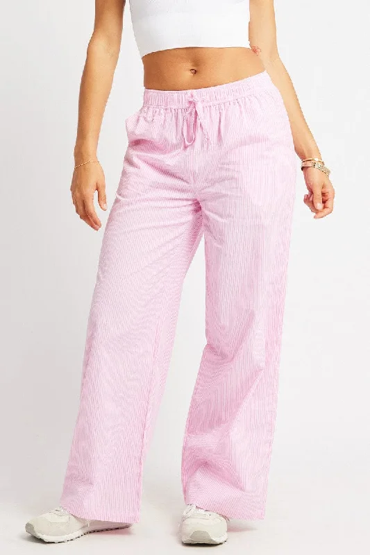 Pink Stripe Wide Leg Pants High Rise